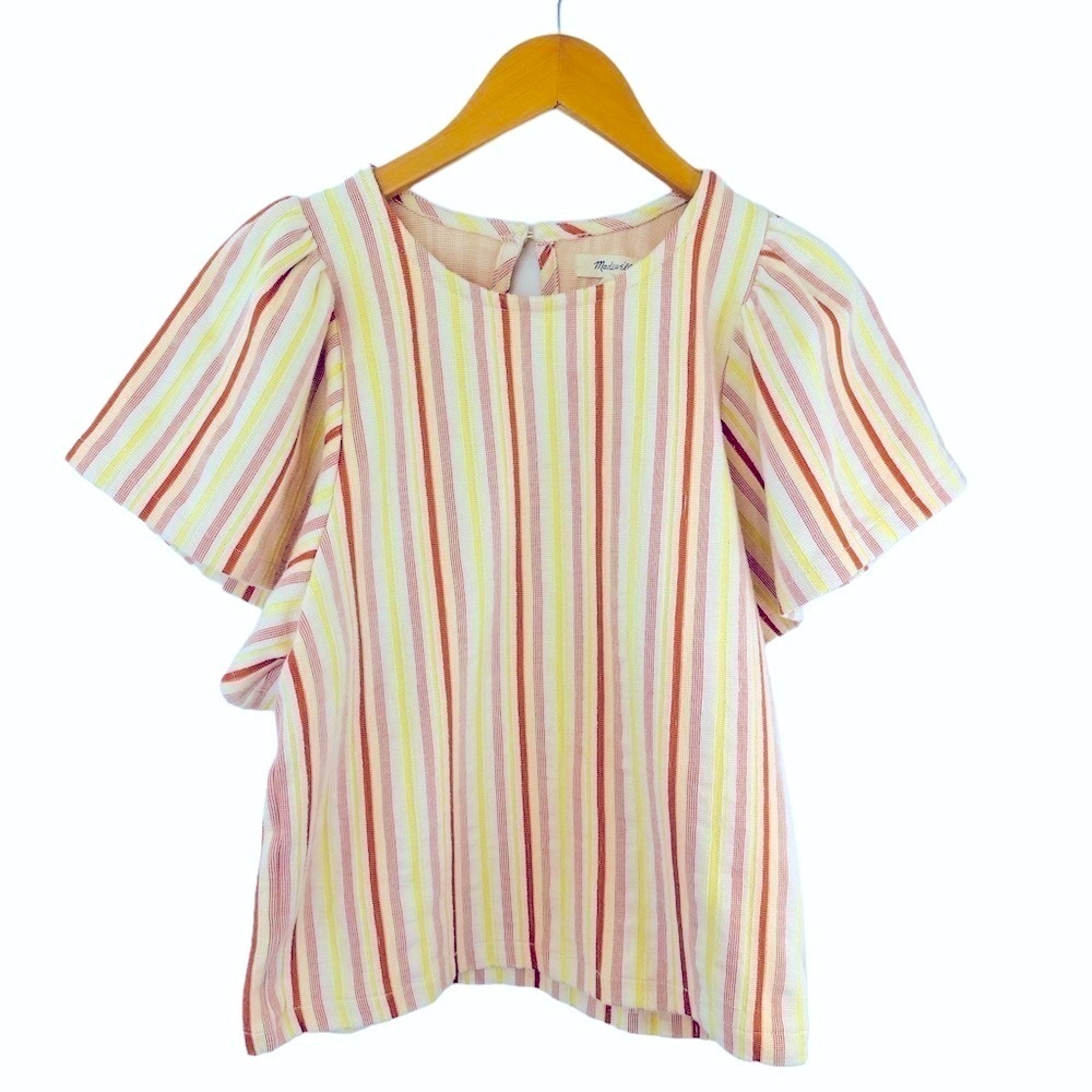 Madewell Textured Stripe Flutter Sleeve Top - image 4